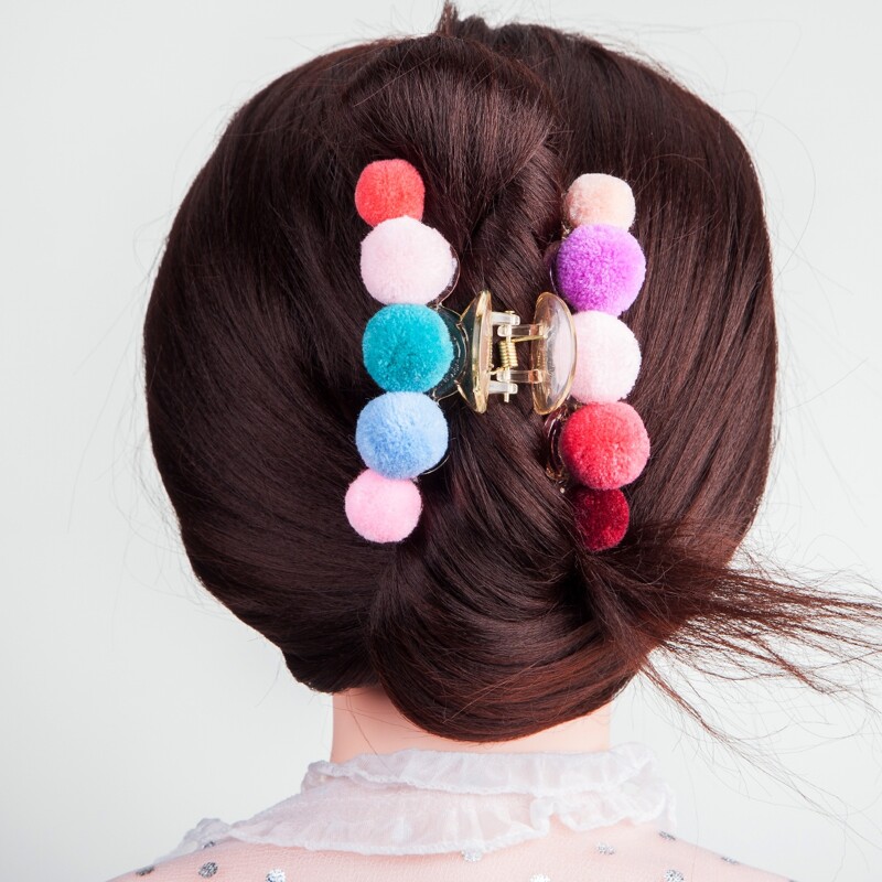 

Colorful Pom Pom Hair Claw, Multicolor
