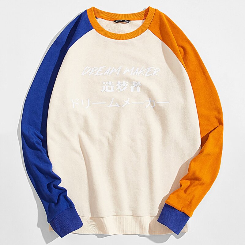 

Guys Chinese & Japanese Letter Graphic Colorblock Pullover, Multicolor
