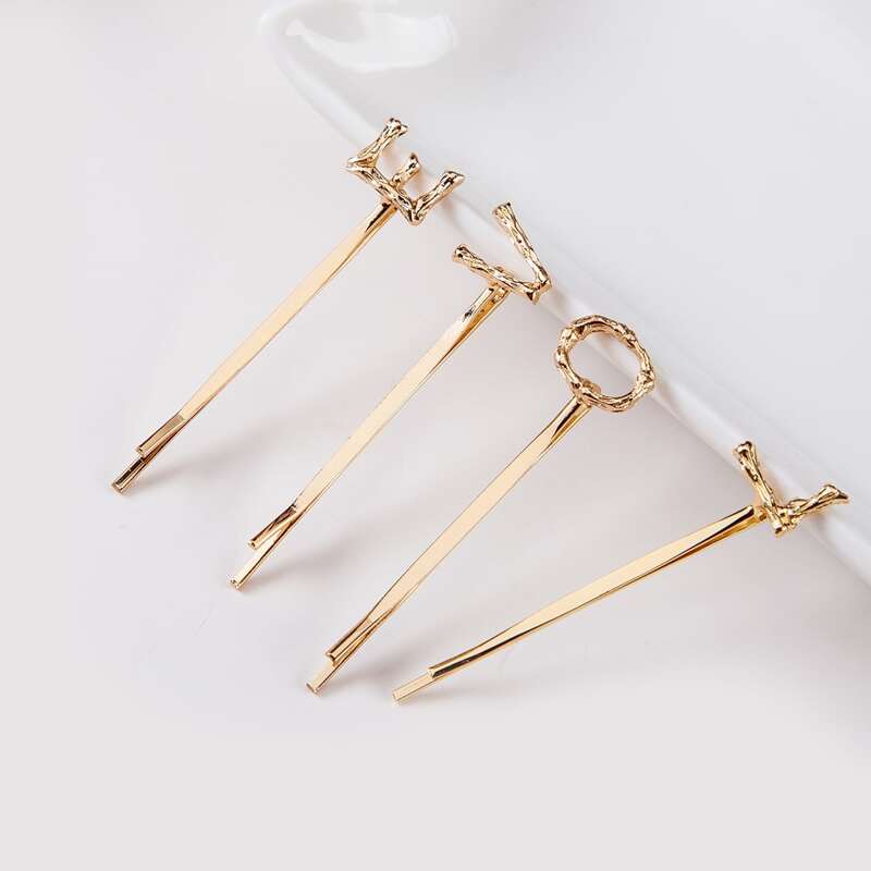 

4pcs Letter Bobby Pin, Gold