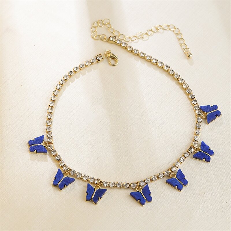 

Rhinestone Butterfly Charm Choker, Royal blue