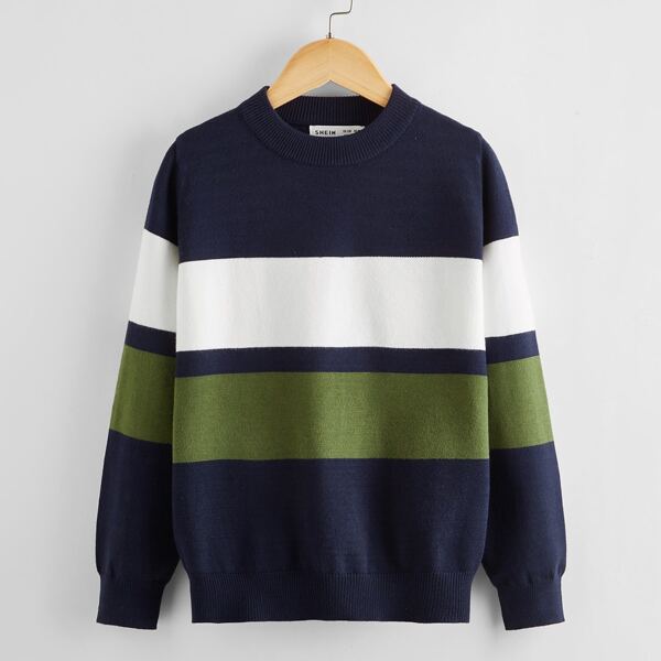 

Boys Round Neck Colorblock Sweater, Multicolor