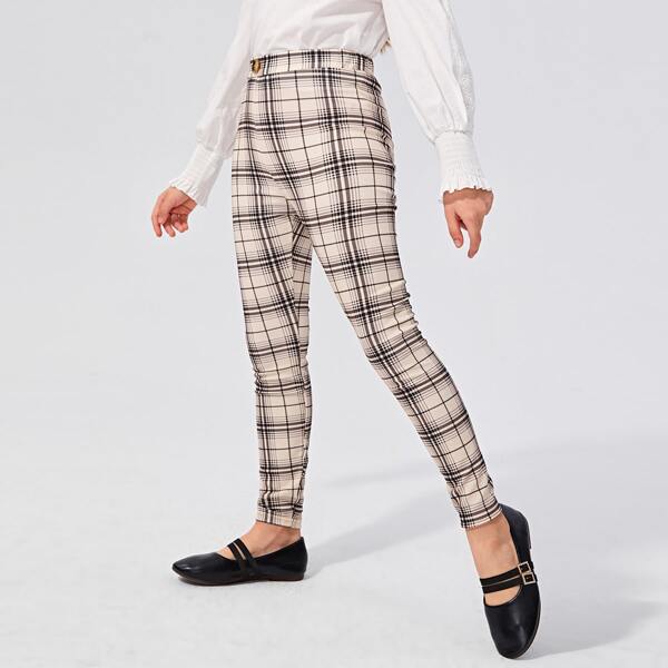 

Girls Button Detail Tartan Leggings, Multicolor