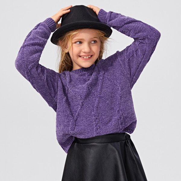 

Girls Cable Knit Solid Sweater, Violet purple