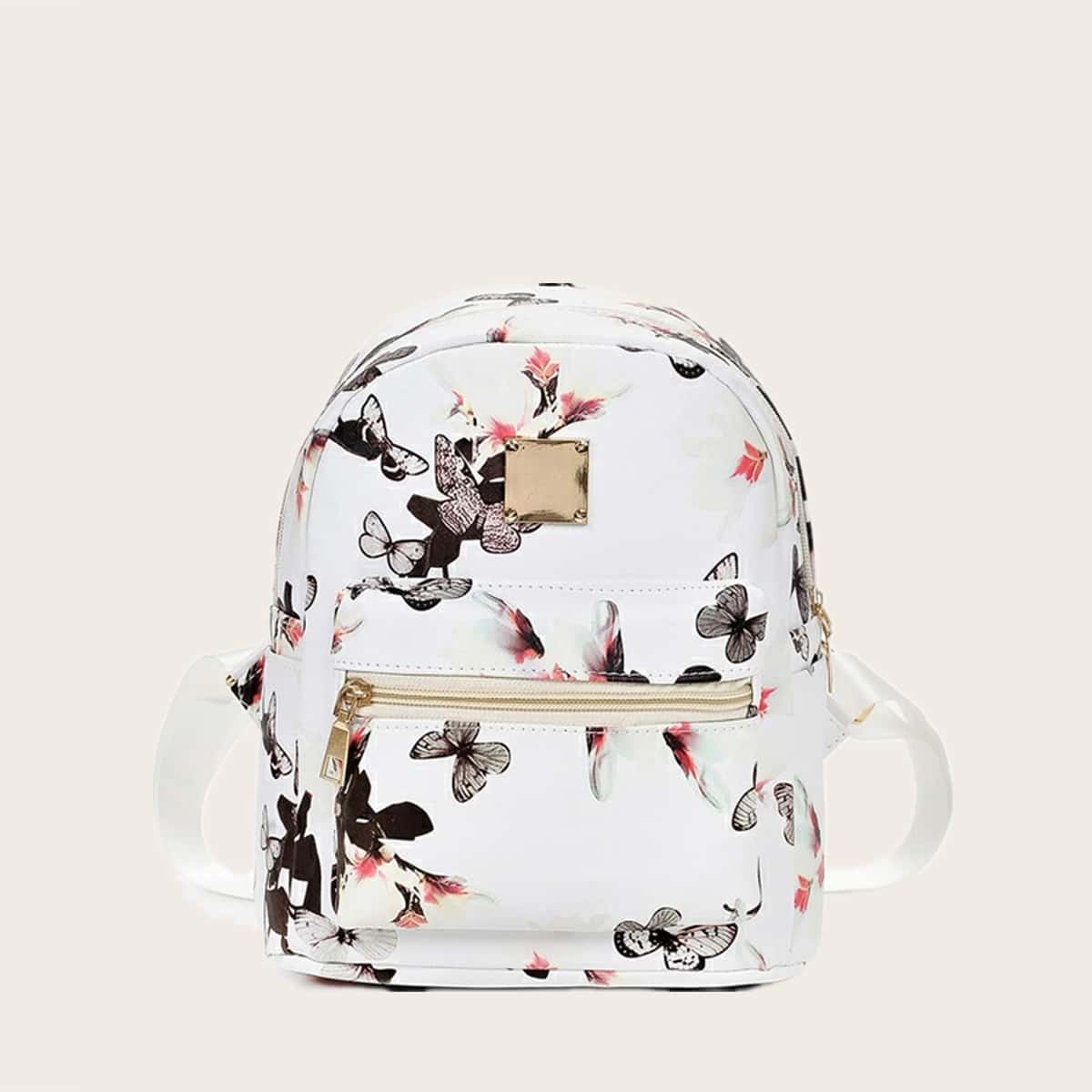 

Butterfly Print Backpack, White