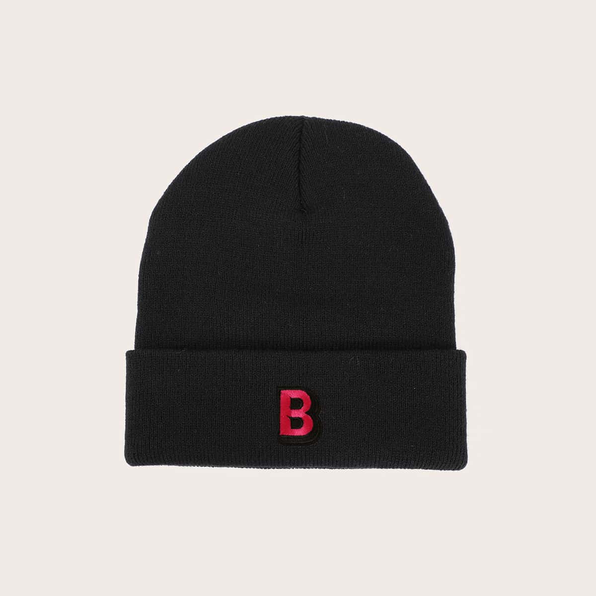 

Letter Patch Beanie, Black