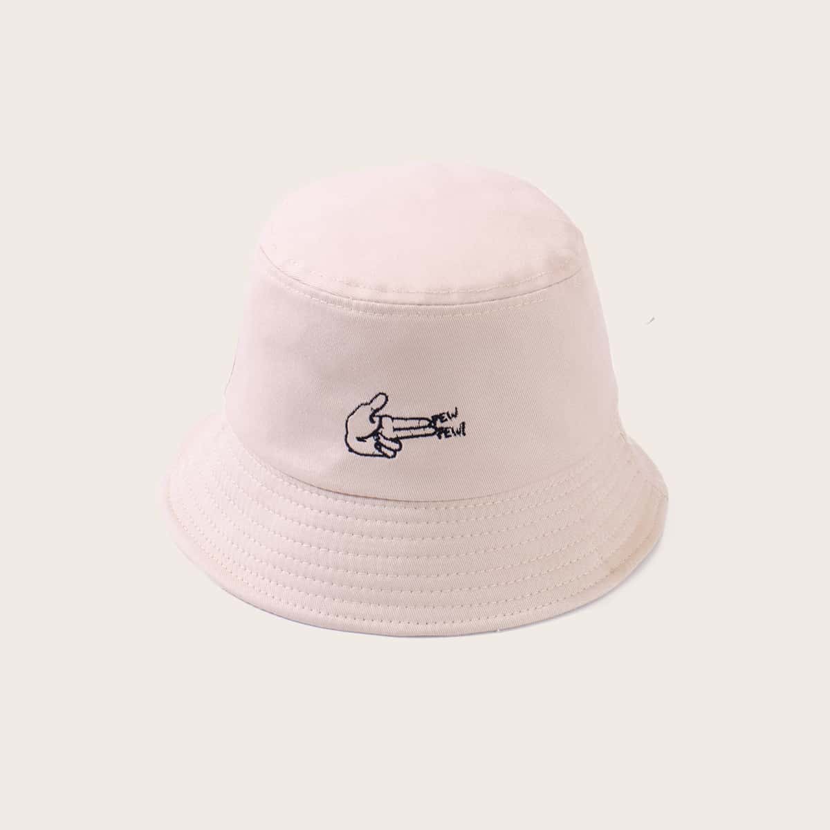 

Gesture Embroidery Bucket Hat, Beige
