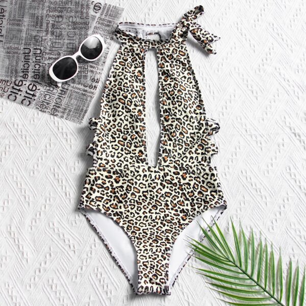 

Leopard High Neck One Piece Swimsuit, Multicolor