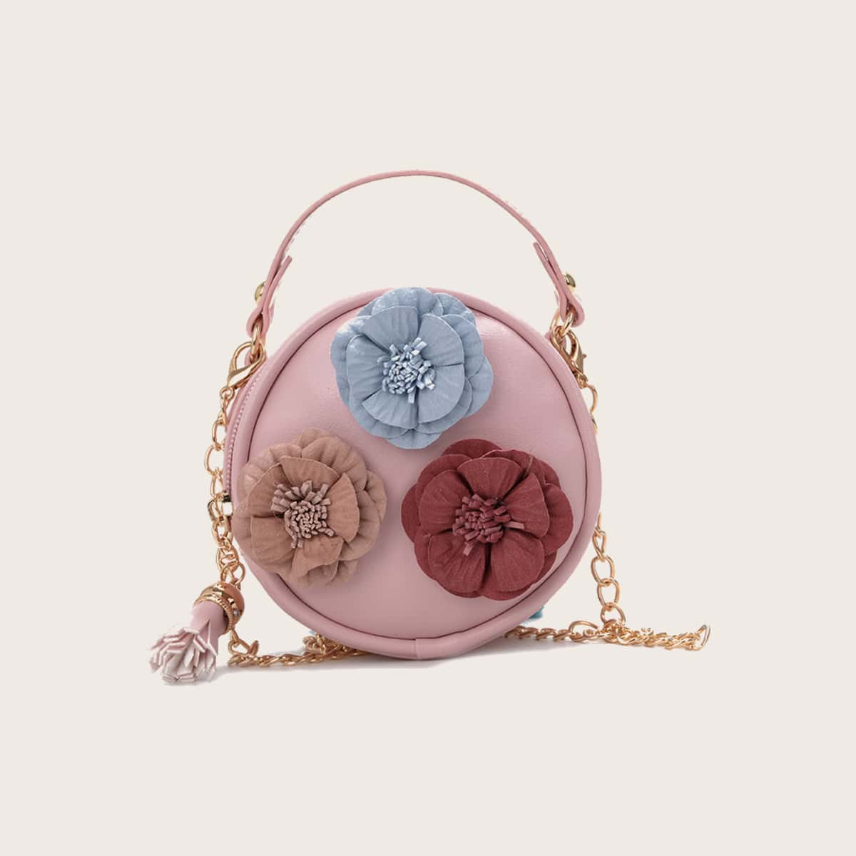 

Flower Decor Round Bag, Pink