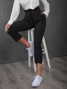 SHEIN Frenchy Quần Túi màu trơn Giải trí - màu đen - Xem 1