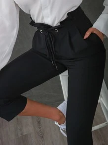 SHEIN Frenchy Quần Túi màu trơn Giải trí - màu đen - Xem 3