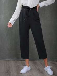 SHEIN Frenchy Quần Túi màu trơn Giải trí - màu đen - Xem 4