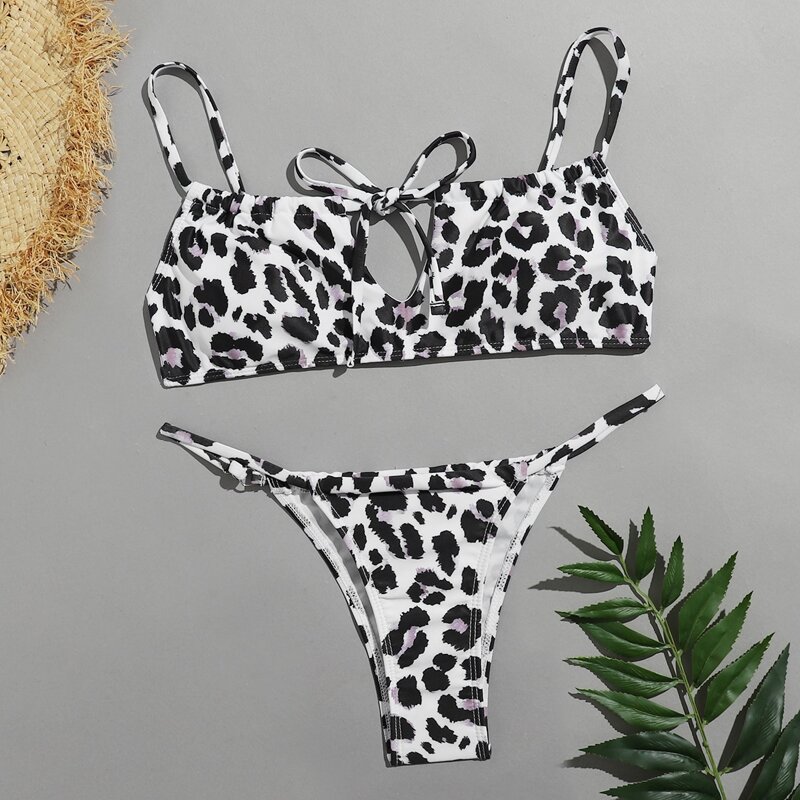 

Leopard V Wired Tanga Bikini Swimsuit, Multicolor