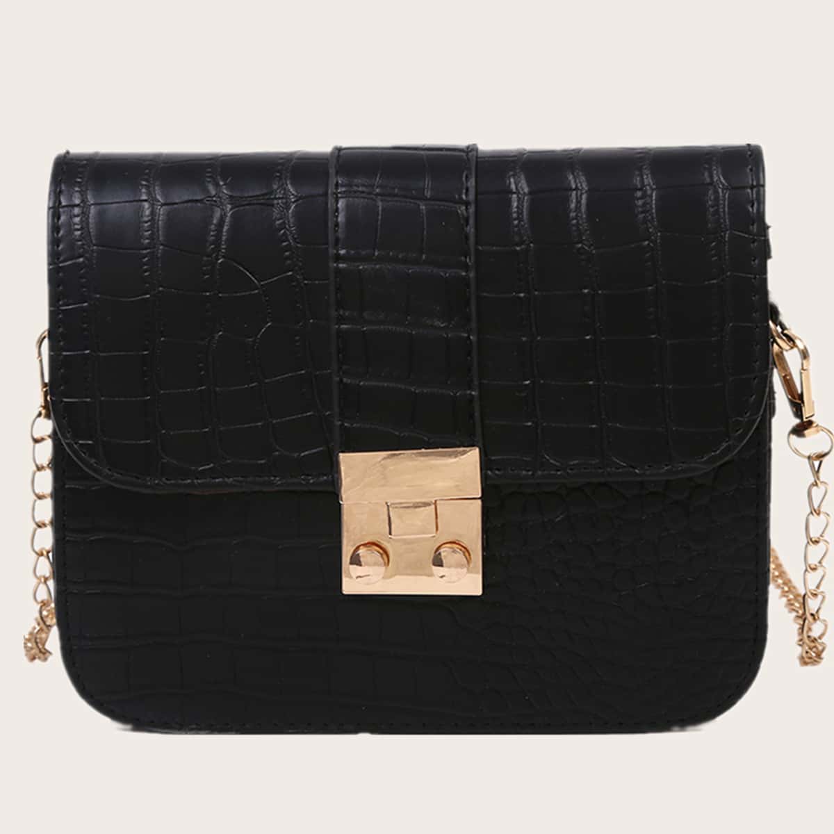

Croc Effect Crossbody Bag, Black