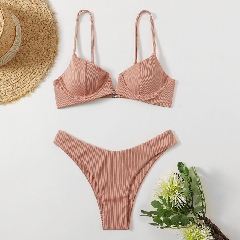 

V Wired High Cut Bikini Swimsuit, Dusty pink
