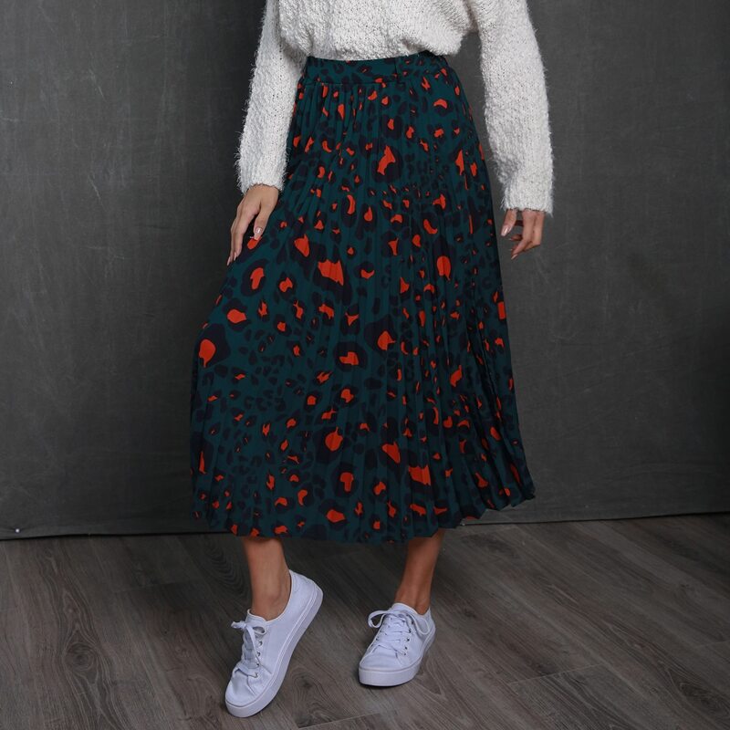 

Leopard Pleated Skirt, Multicolor