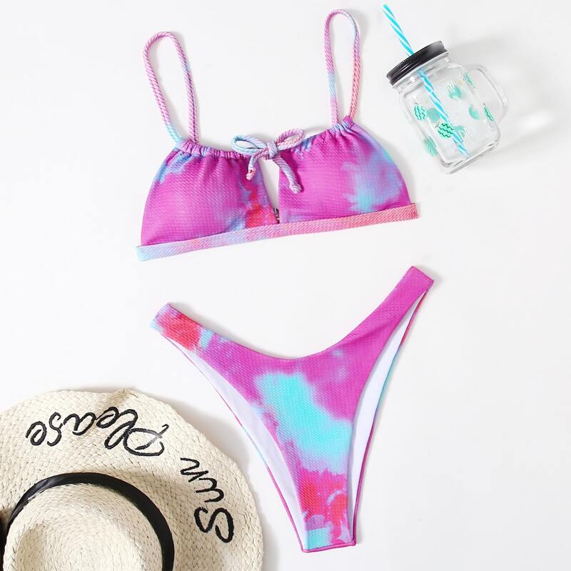 

Tie Dye High Cut Bikini Swimsuit, Multicolor