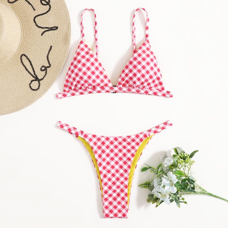 

Plaid Tanga Bikini Swimsuit, Multicolor