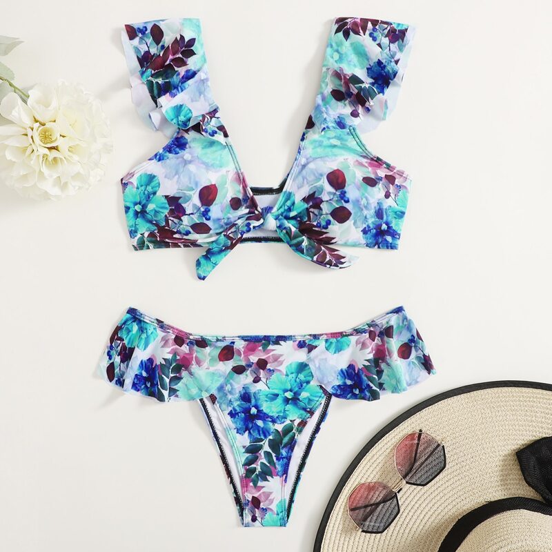

Tie Dye Ruffle Bikini Swimsuit, Multicolor