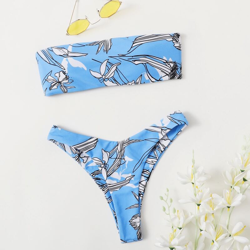 

Floral Bandeau High Cut Bikini Swimsuit, Multicolor