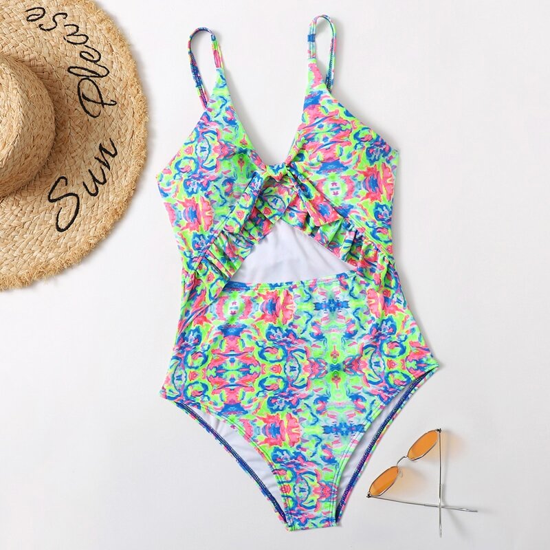 

Tie Dye Ruffle One Piece Swimsuit, Multicolor
