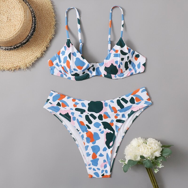 

Allover Print Push Up Bikini Swimsuit, Multicolor