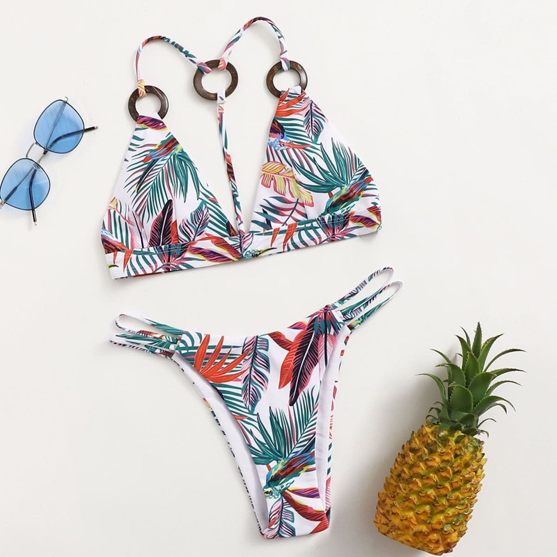 

Ring Linked Leaf Bikini Swimsuit, Multicolor