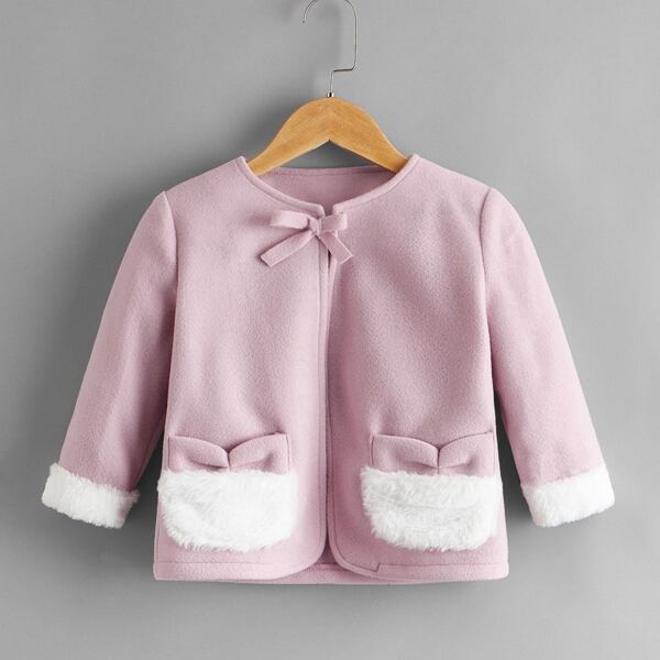 

Toddler Girls Bow Front Contrast Teddy Panel Overcoat, Dusty pink