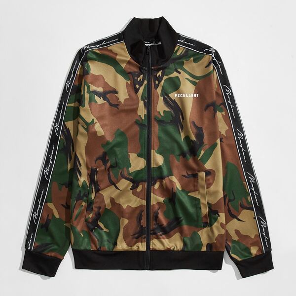 

Men Letter Tape Side Camo Bomber Jacket, Multicolor