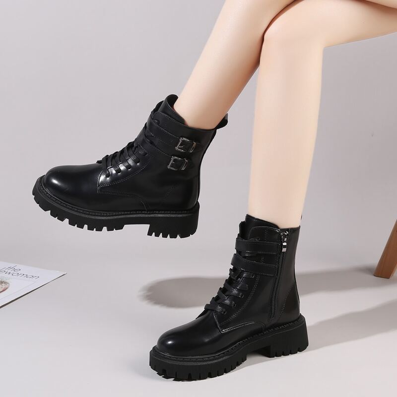 

Double Buckle Combat Boots, Black