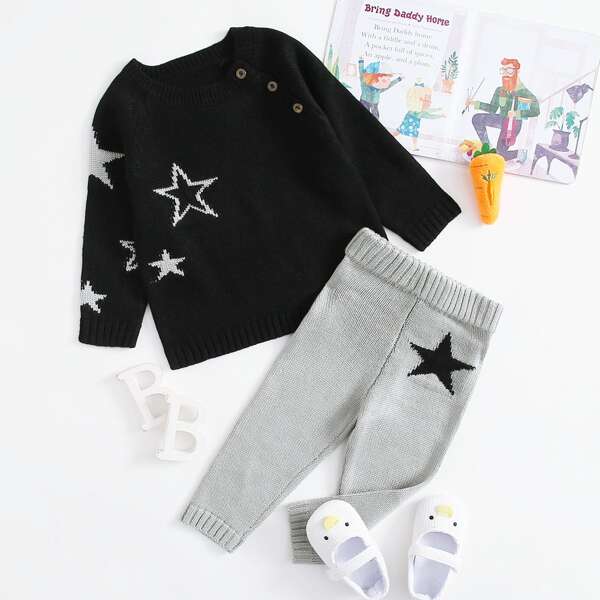

Baby Girls Star Pattern Sweater & Knit Pants, Multicolor