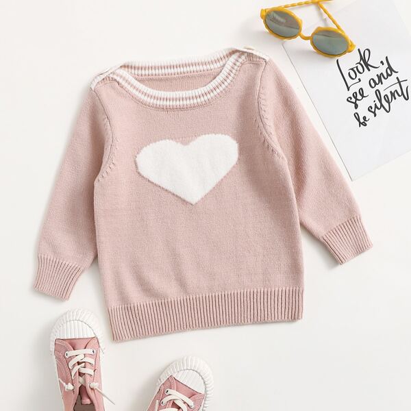 

Baby Girl Heart And Striped Sweater, Baby pink