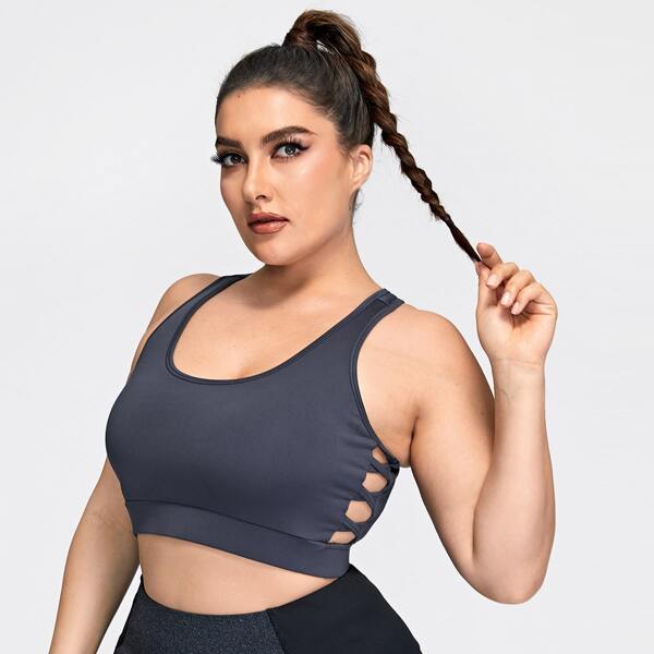 

Plus Criss Cross Side Racer Back Sports Bra, Navy blue