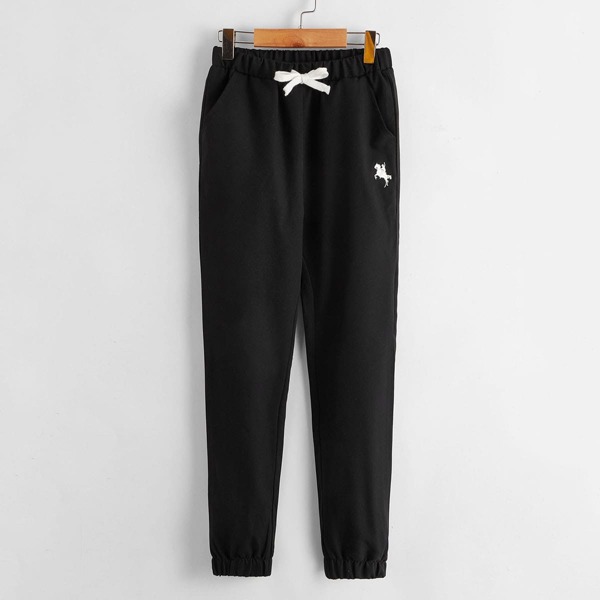 

Boys Horse Embroidered Slant Pocket Joggers, Black