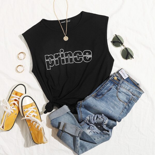 

Letter Graphic Tank Top, Black