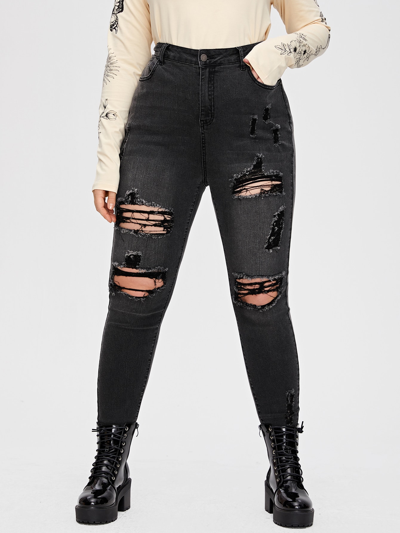 Plus Curvy High Waist Ripped Skinny Jeans thumbnail