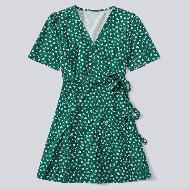 

Ditsy Floral Wrap Dress, Green