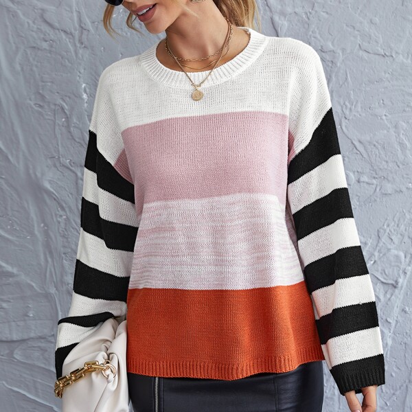 

Drop Shoulder Color Block Sweater, Multicolor