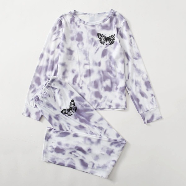 

Girls Tie Dye Butterfly Print PJ Set, Multicolor