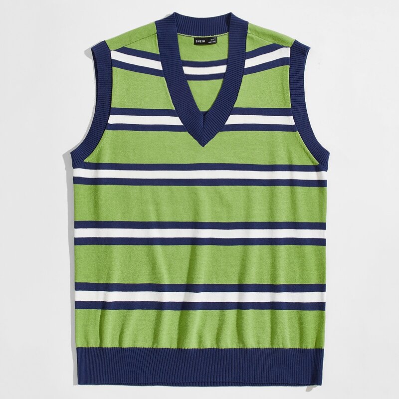 

Guys V-neck Striped Sweater Vest, Multicolor