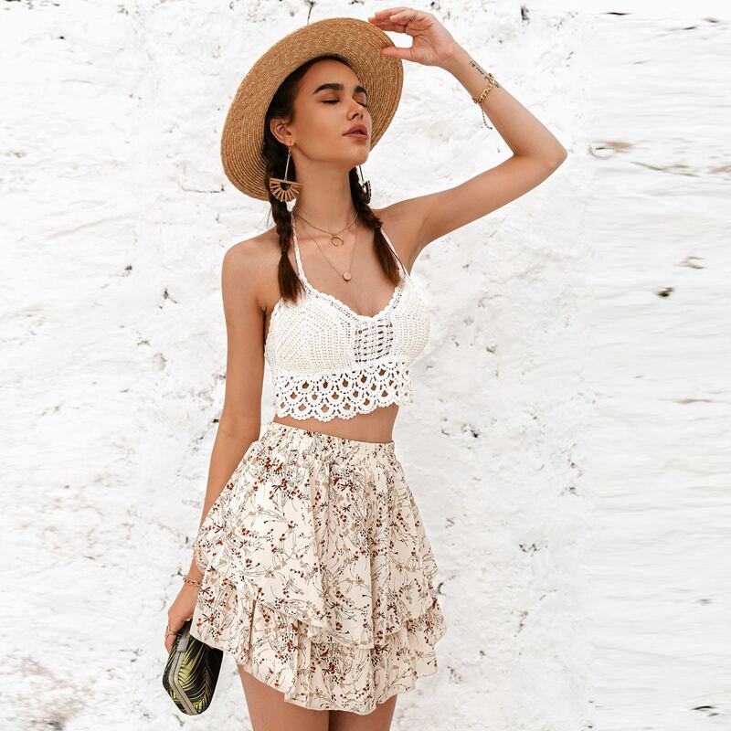 

Elastic Waist Floral Layered Hem Skirt, Multicolor