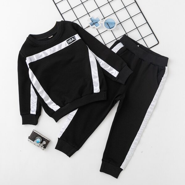 

Toddler Boys Letter Graphic Sweatshirt & Side Striped Sweatpants, Black