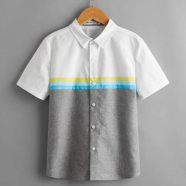 

Boys Striped Pattern Colorblock Shirt, Multicolor