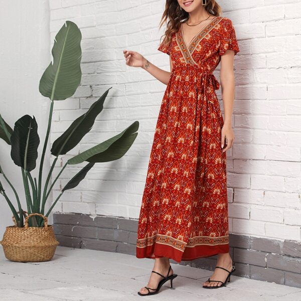 

Flutter Sleeve Knot Side Allover Print Dress, Multicolor