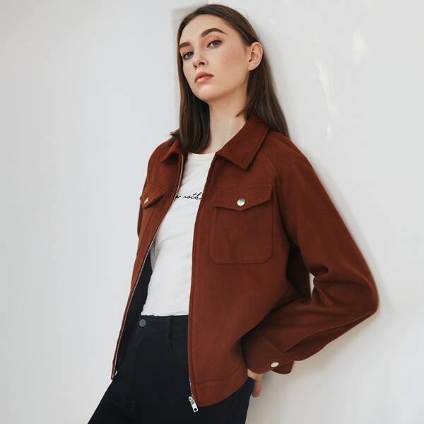 

Zipper Front Flap Pocket Jacket, Rust brown
