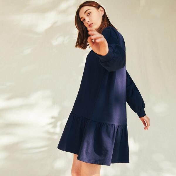 

Drop Shoulder Ruffle Hem Dress, Navy blue