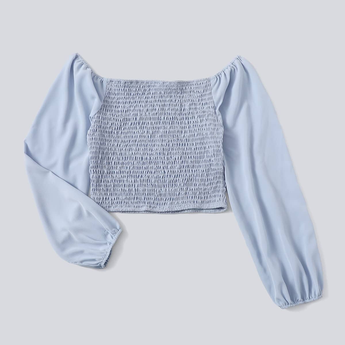 

Solid Shirred Crop Top, Baby blue