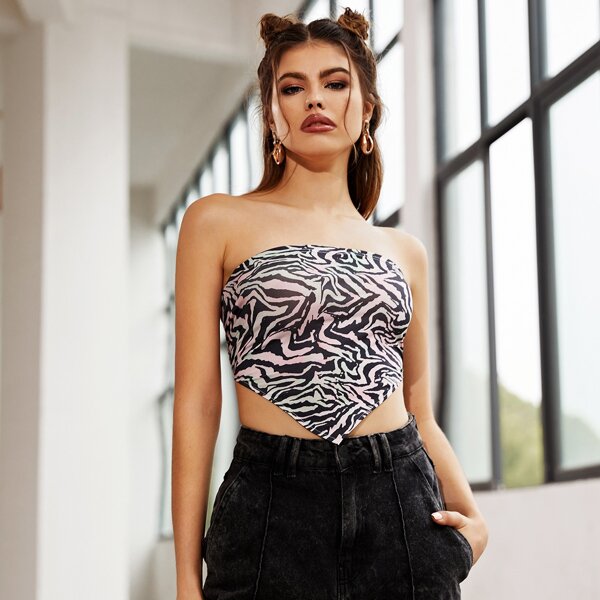

Tie Back Zebra Striped Bandana Top, Multicolor