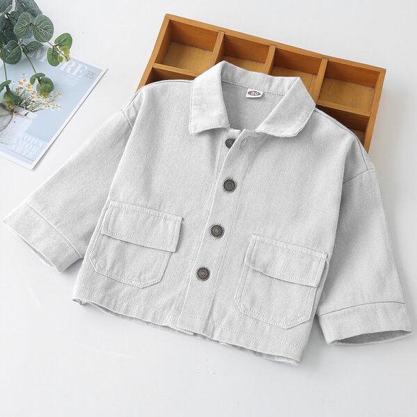 

Toddler Boys Button Up Denim Jacket, Light grey