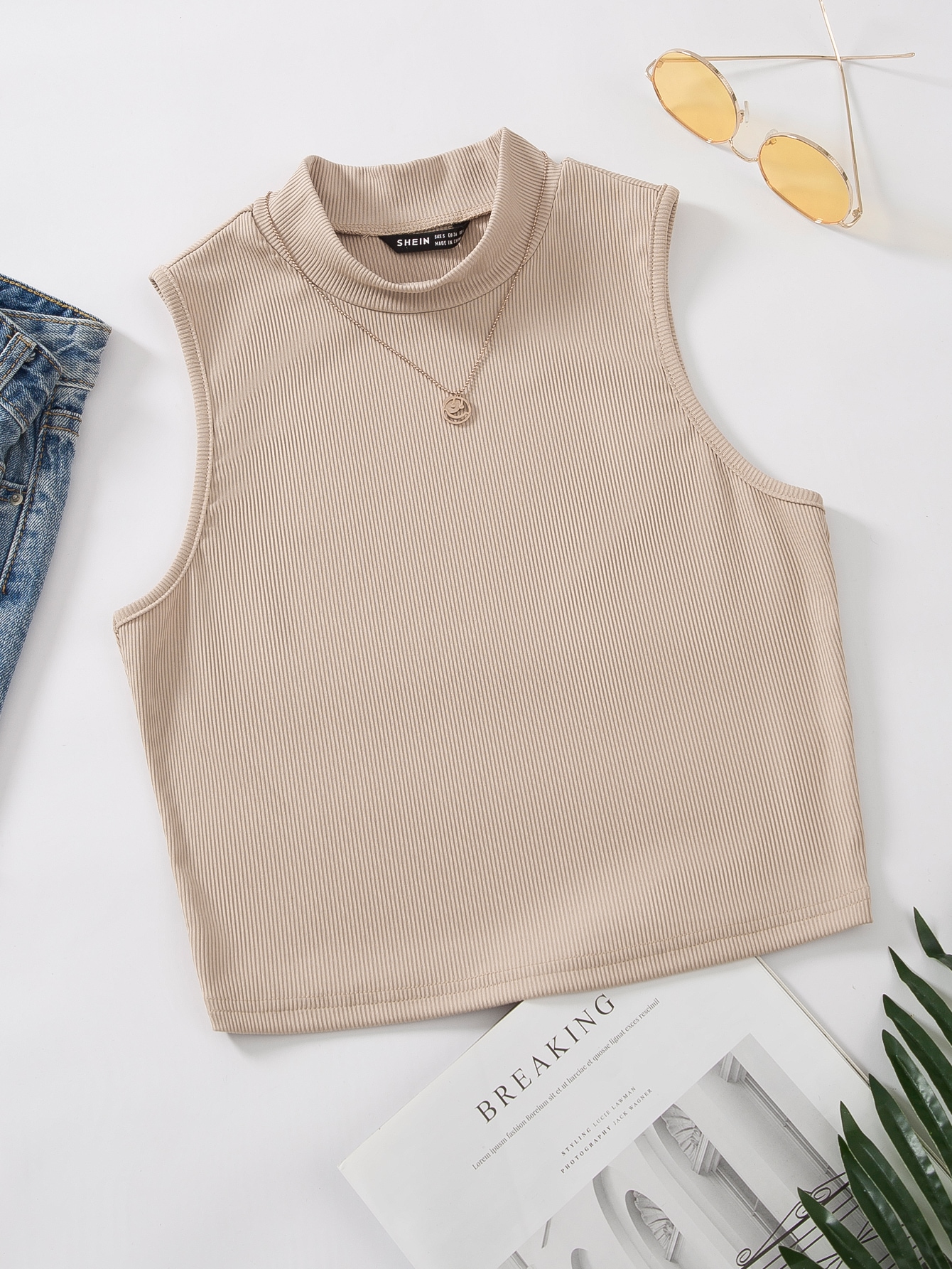 Mock Neck Rib-knit Tank Top Without Necklace thumbnail