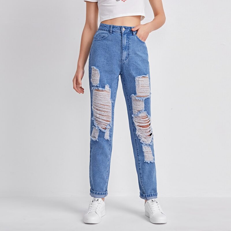 

Distressed Ripped Washed Jeans, Medium wash